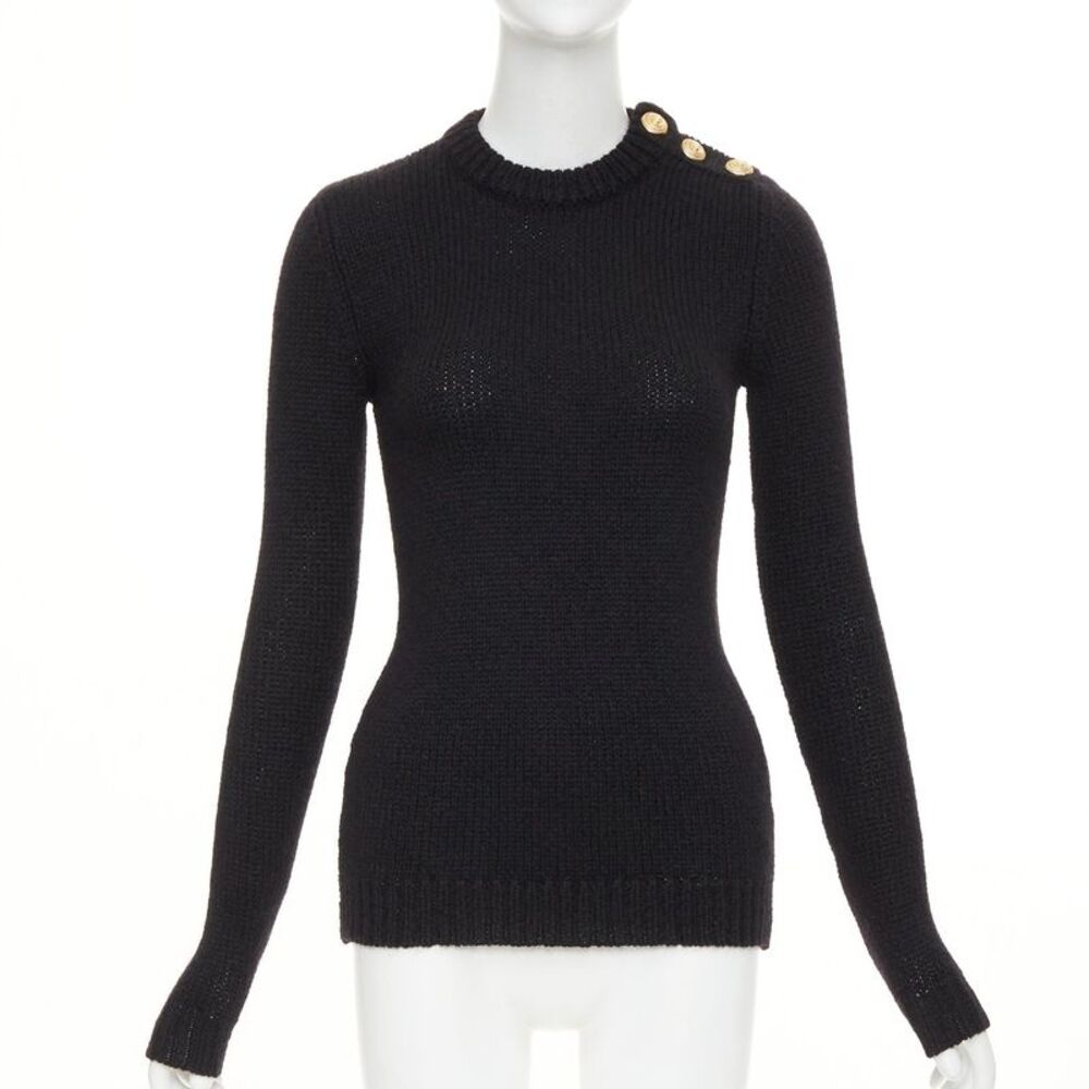 Balmain mohair blend gold lion button crew neck sweater